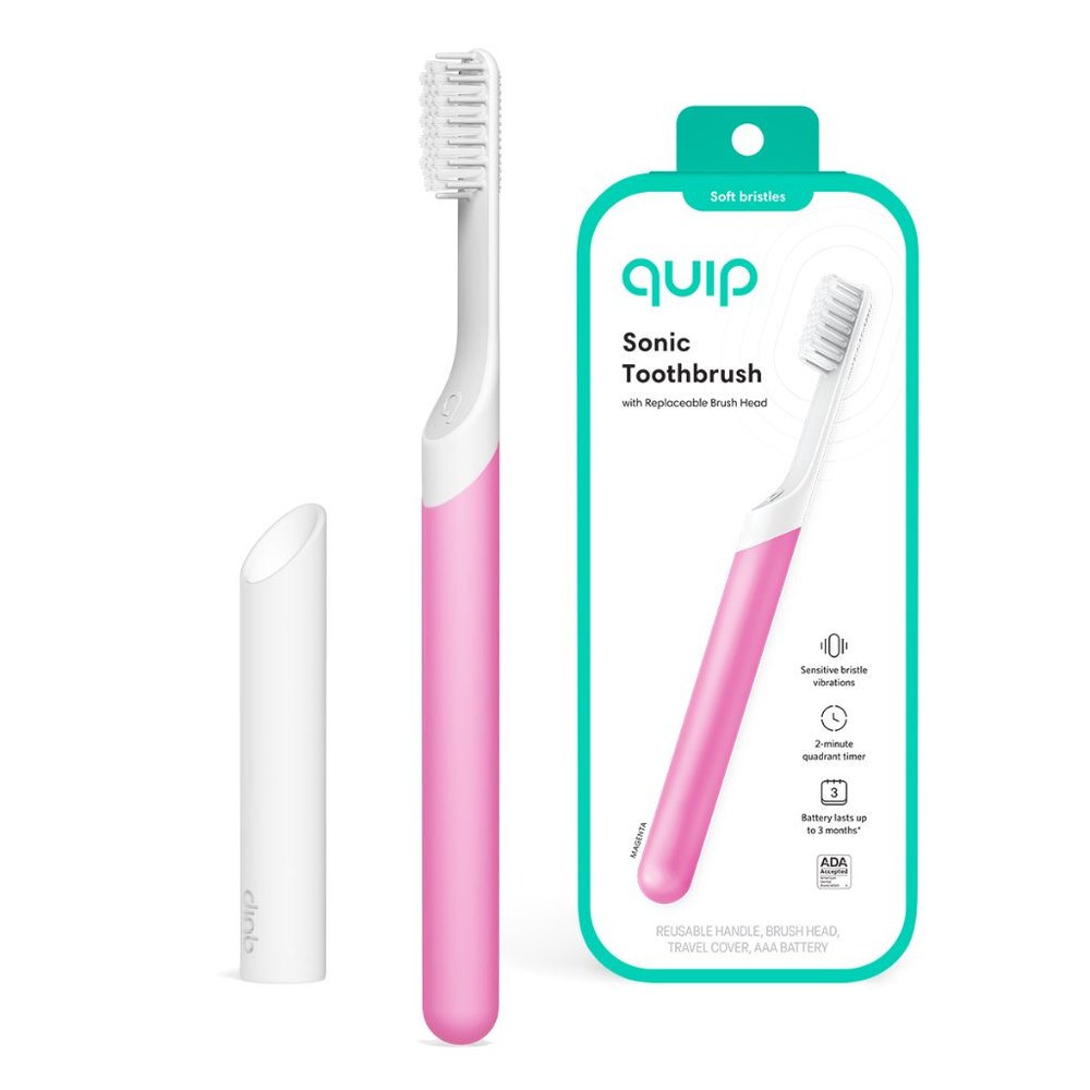 Quip Adult Electric Toothbrush, Built-in Timer + Travel Case, Magenta Plastic, 1